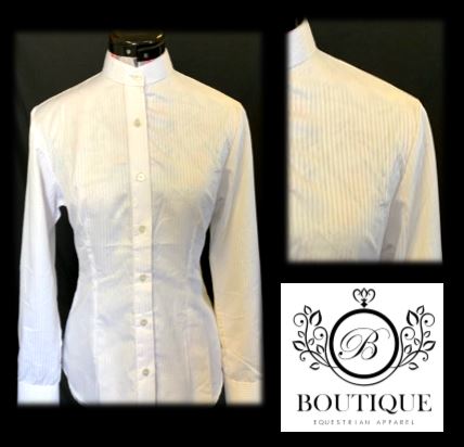 Long Sleeve Show Shirt with Ratcatcher Collar - White Pinstripe