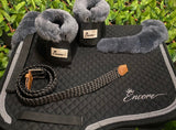 ENCORE Saddle Pad - Black with Grey FULL SHEEPSKIN