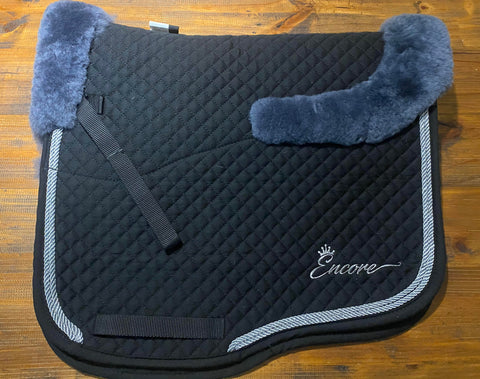 ENCORE Saddle Pad - Black with Grey FULL SHEEPSKIN