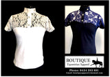 Lace Short Sleeve Shirt with Ratcatcher Collar -  Navy