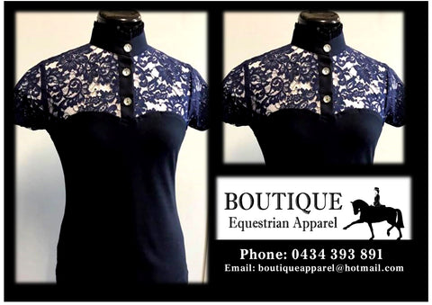 Lace Short Sleeve Frill Shirt - Navy