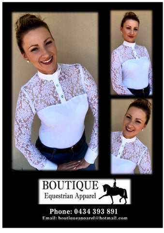 Lace Long Sleeve Shirt with Ratcatcher Collar - White