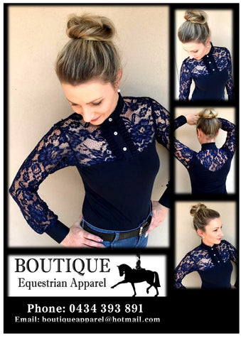 Lace Long Sleeve Frill Shirt - Navy