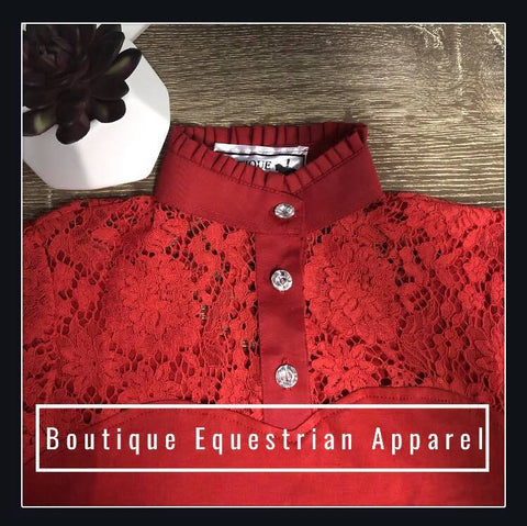 Lace Short Sleeve Frill Shirt - Red