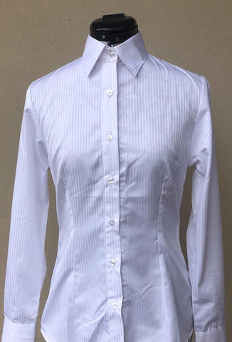 Long Sleeve Show Shirt with Standard Collar - White Pinstripe