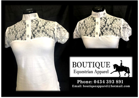 Lace Short Sleeve Shirt with Ratcatcher Collar - White