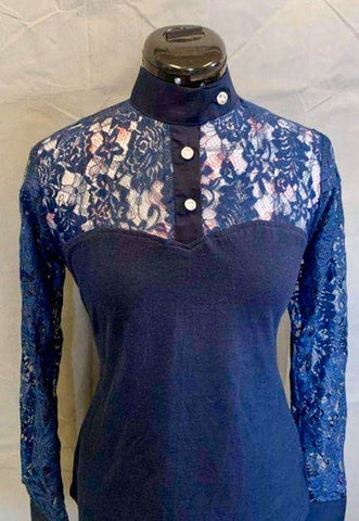 Lace Long Sleeve Shirt with Ratcatcher Collar - Navy