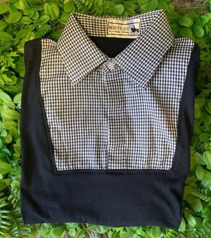 Navy Check T-shirt Style Shirt - Standard Collar / Navy Tee